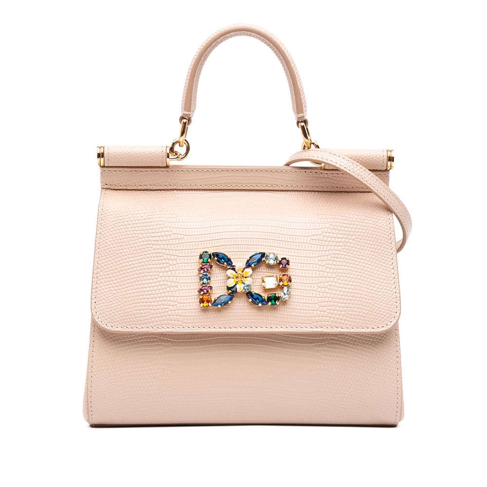 Pre-Loved Dolce & Gabbana Small Iguana Embossed Calfskin Miss Sicily Satchel